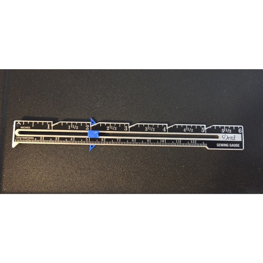 Dritz Sew & Knit Gauge Sliding Marker Seam Ruler Hem Measuring 6” USA Metal